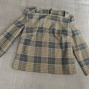 [US2]Belle Vere Plaid Line Neck LS Neck Zip Crop Blazer